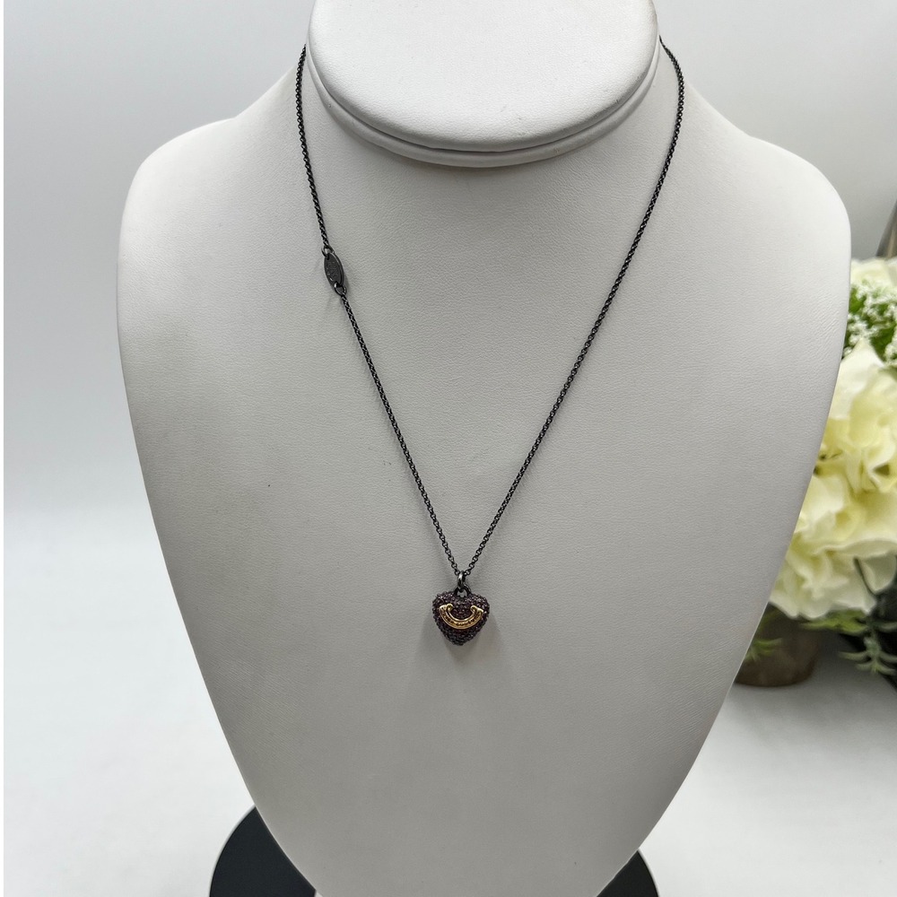 Juicy‎ Couture Vintage Purple Pave Rhinestone Heart Wish Gunmetal Necklace